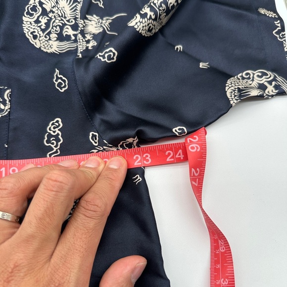 100% Silk Mens Blue Silver Polo Dragon Satin Button Front Shirt, 46” chest XXL - Picture 7 of 8